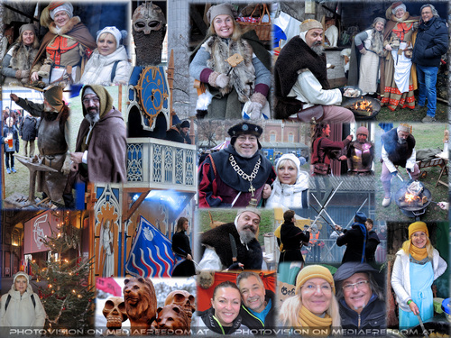 Mittelalterliches Treiben: Amici Admini (Martina H.) und Amici Historiae, Thomas Tschematschar, Dreschflegel, Martina Hirmann 